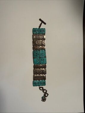 Silpada Turquoise Stone and Silver-Tone Statement Bracelet